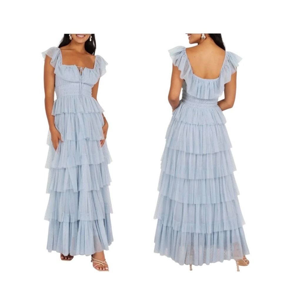 Amable‎ by Mable Tulle Tiered Maxi Dress, Women Small Blue MD3726